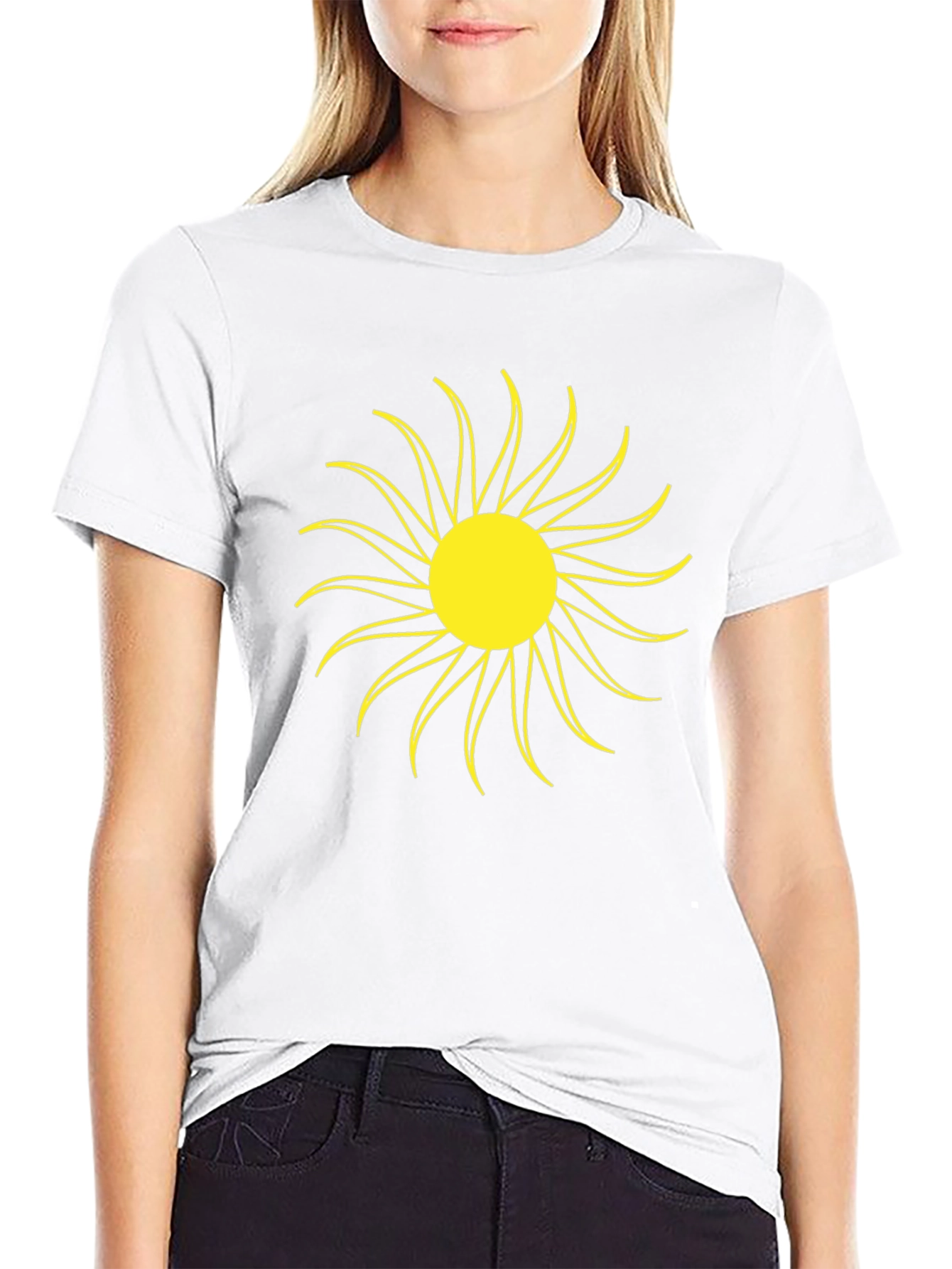 Black T-Shirt with Yellow Sun Graphic