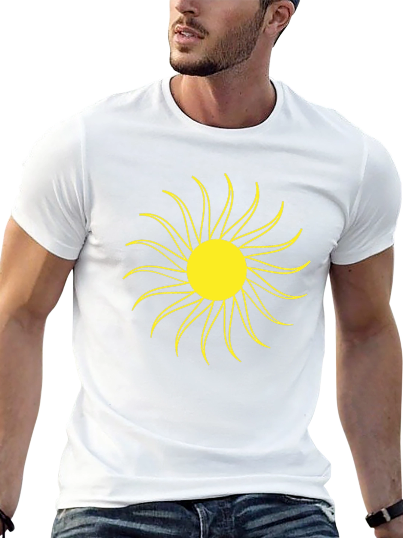 Black T-Shirt with Yellow Sun Graphic
