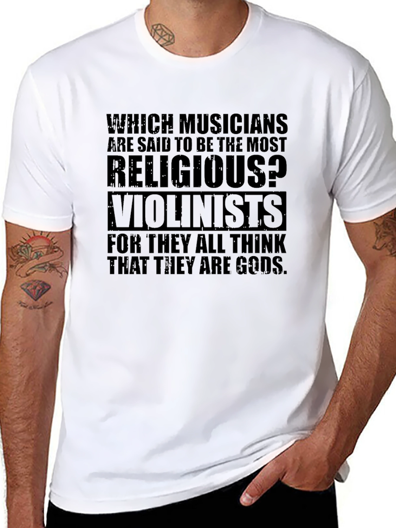 Religious Violinists Graphic T-Shirt - Musician Humor Tee