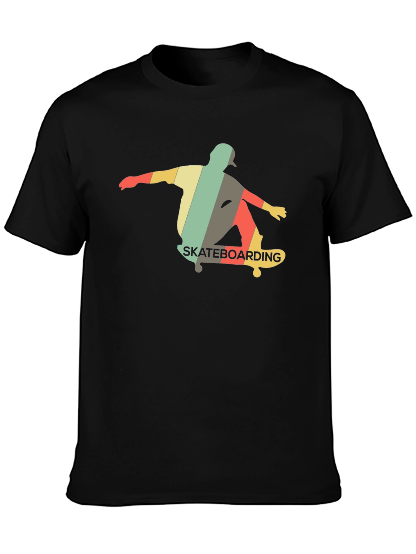 Retro Skateboarder Graphic Tee - Black Cotton Shirt