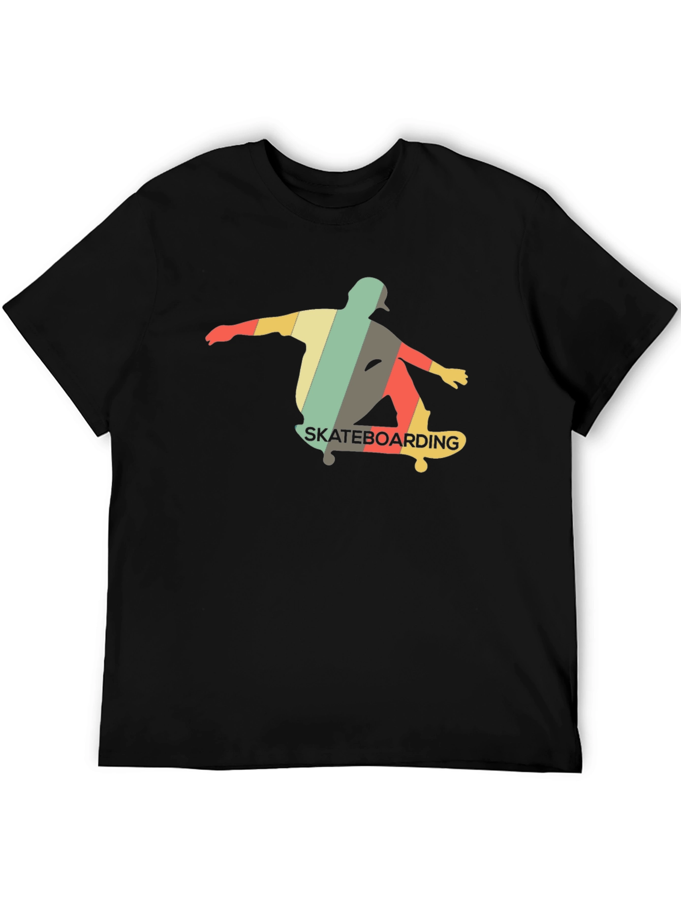 Retro Skateboarder Graphic Tee - Black Cotton Shirt