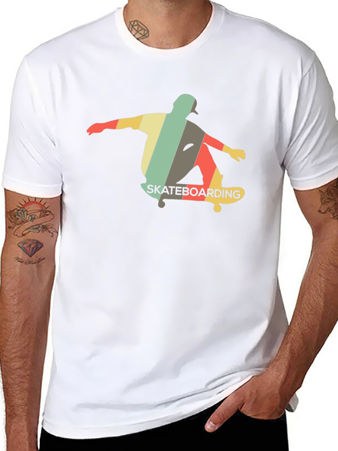 Retro Skateboarder Graphic Tee - Black Cotton Shirt