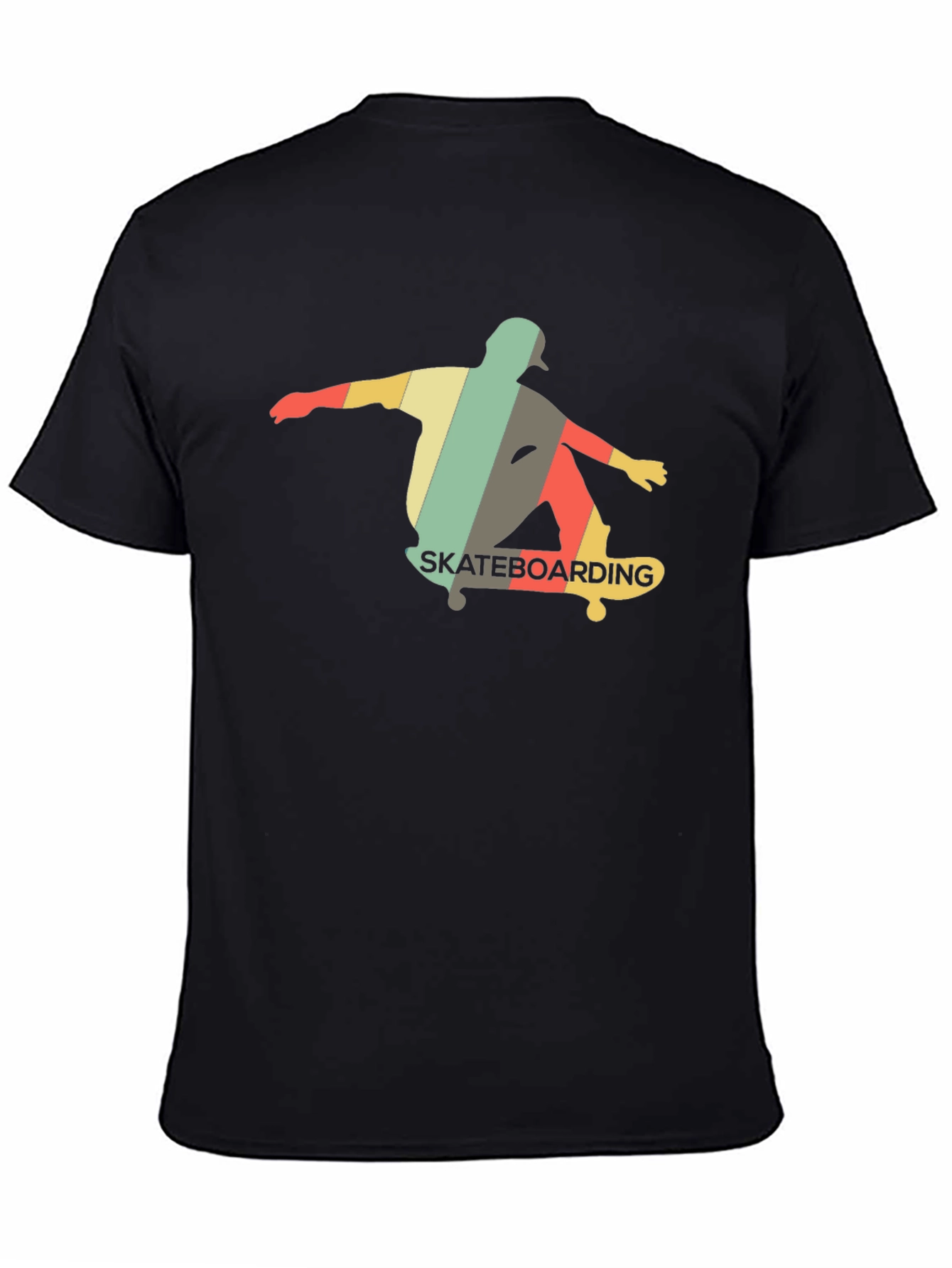 Retro Skateboarder Graphic Tee - Black Cotton Shirt