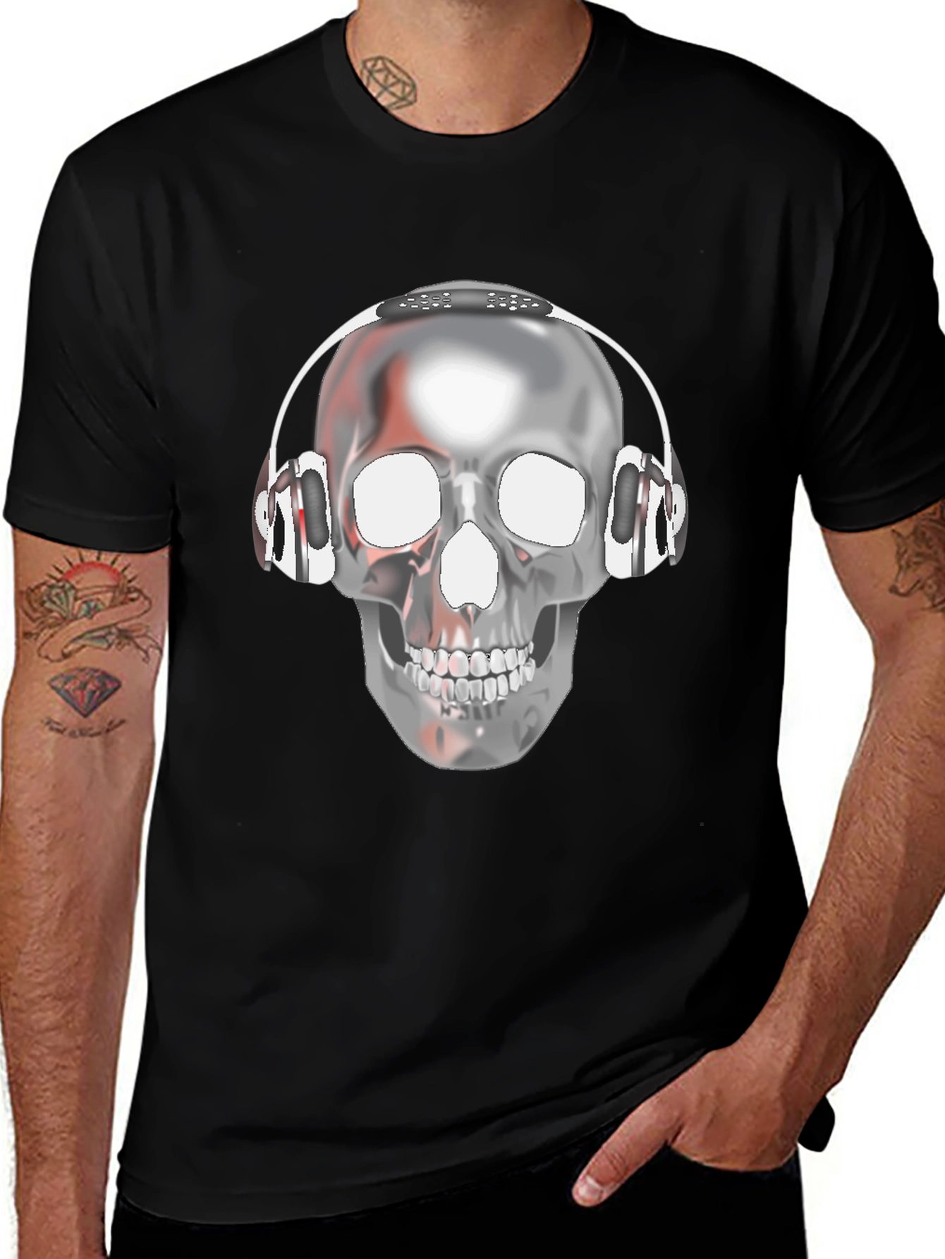 Skull with Headphones Graphic T-Shirt