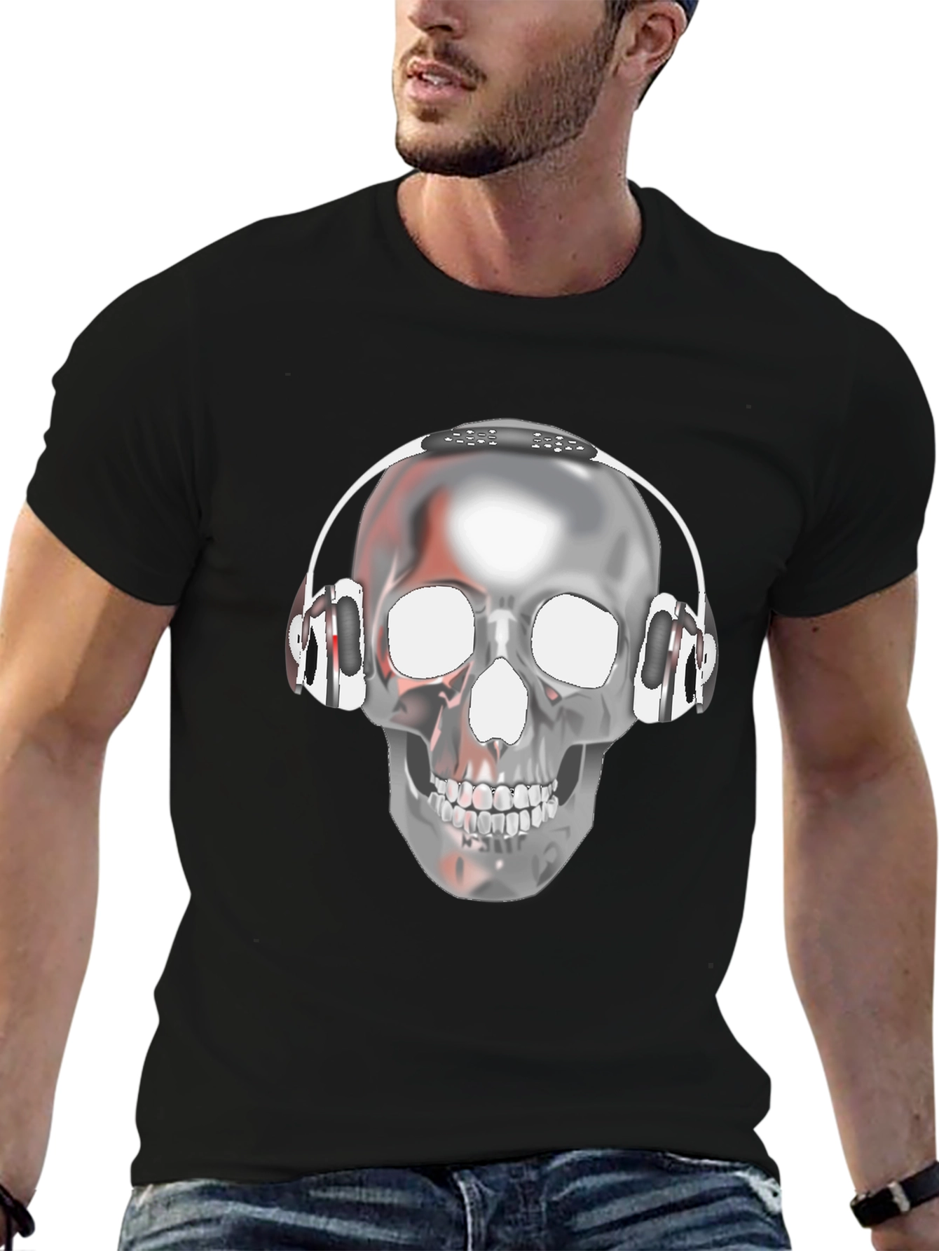 Skull with Headphones Graphic T-Shirt