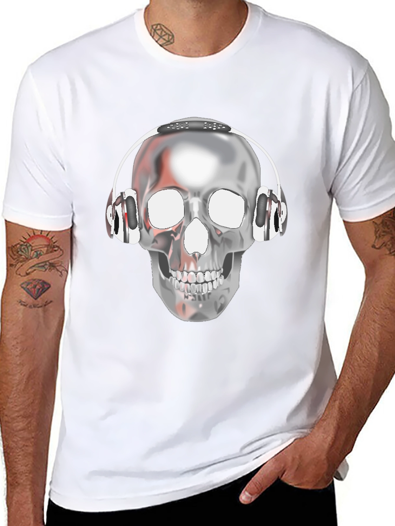 Skull with Headphones Graphic T-Shirt