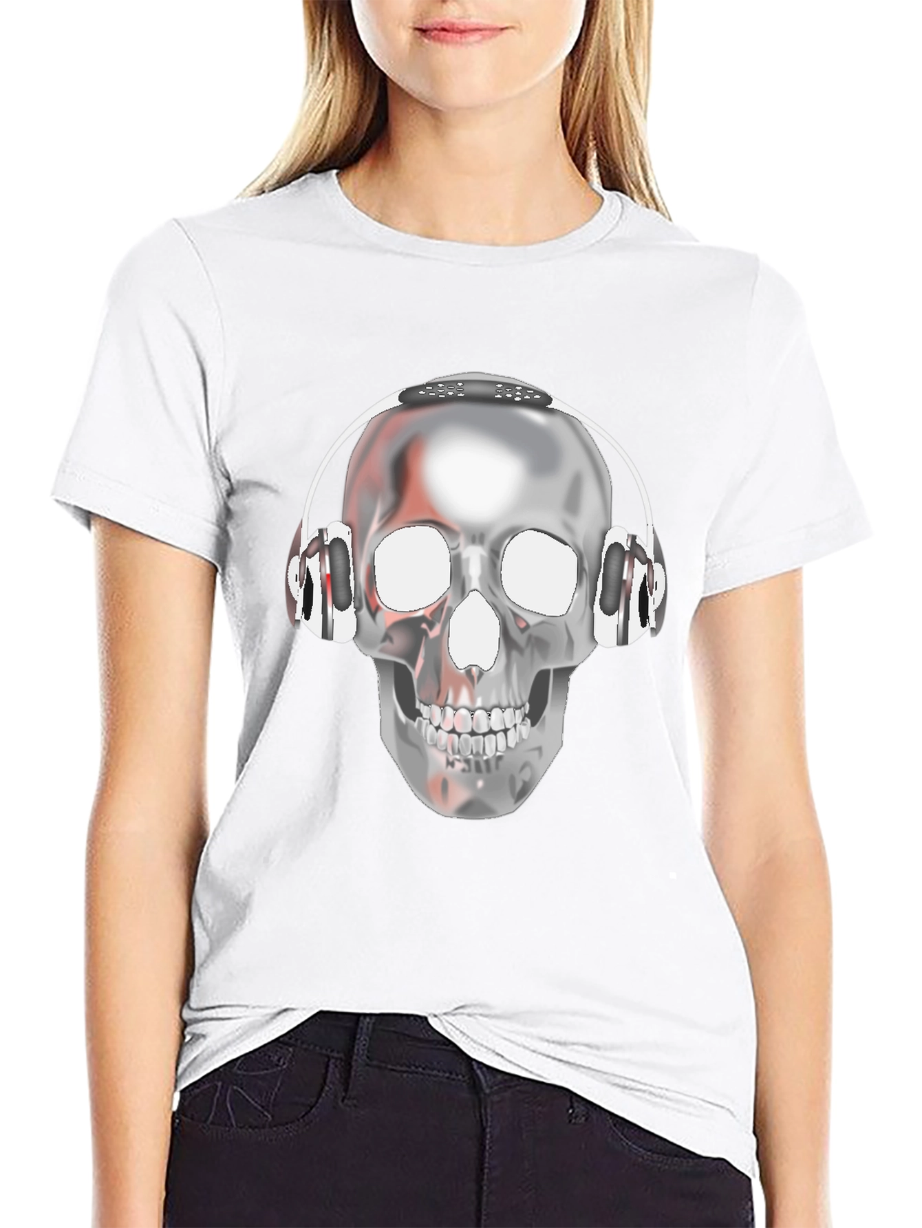 Skull with Headphones Graphic T-Shirt