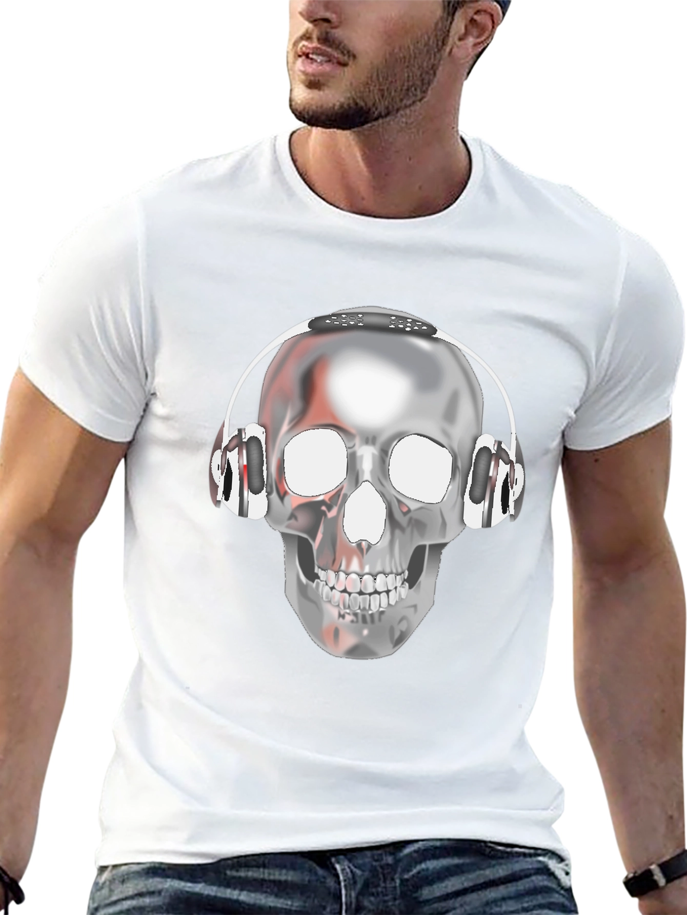 Skull with Headphones Graphic T-Shirt
