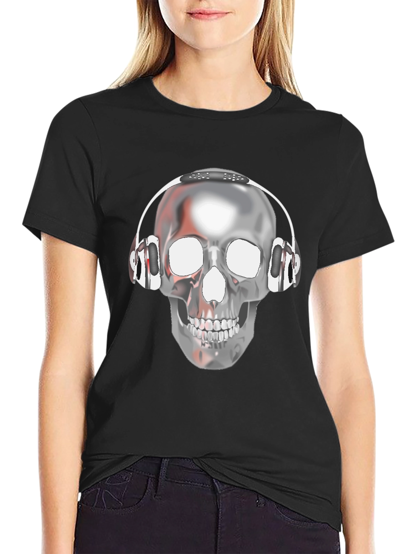 Skull with Headphones Graphic T-Shirt
