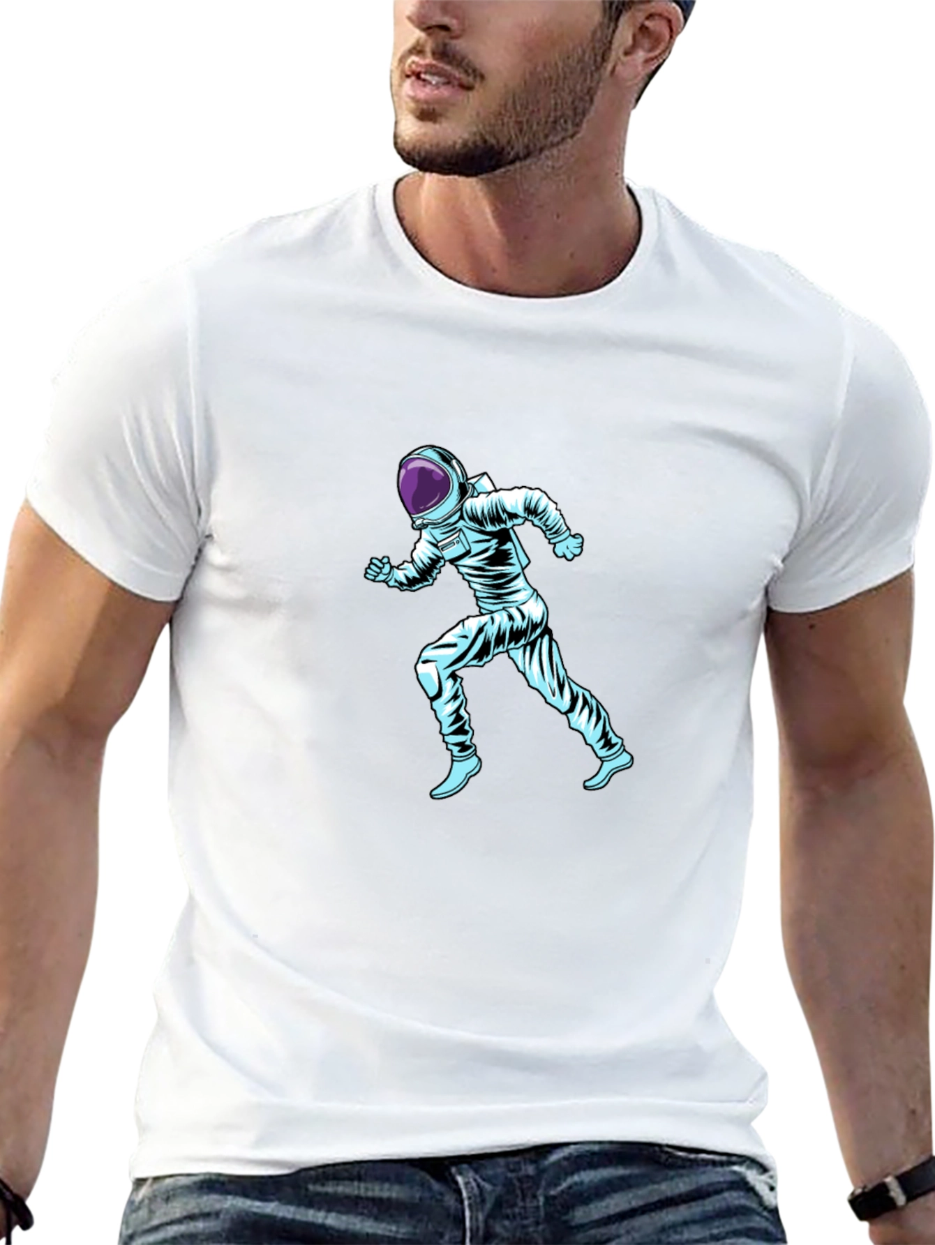 Running Astronaut Graphic Print Black T-Shirt