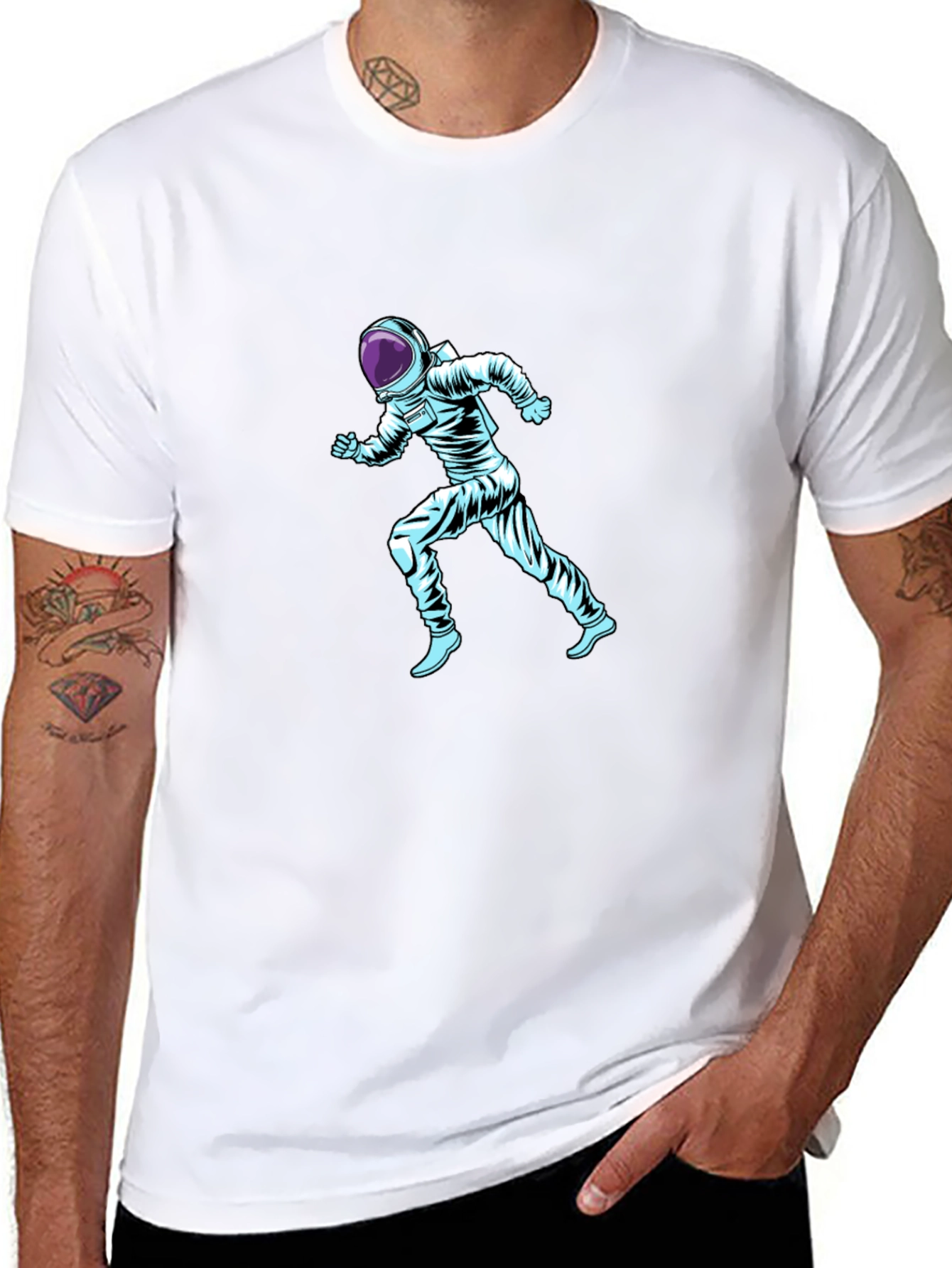 Running Astronaut Graphic Print Black T-Shirt