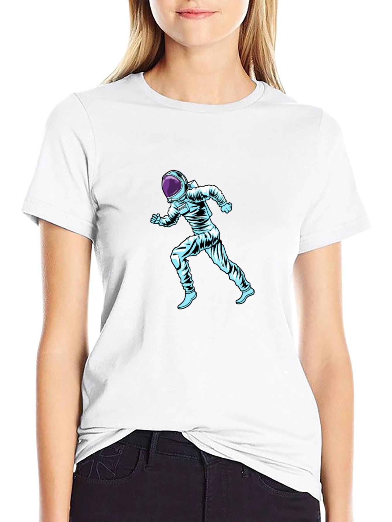 Running Astronaut Graphic Print Black T-Shirt