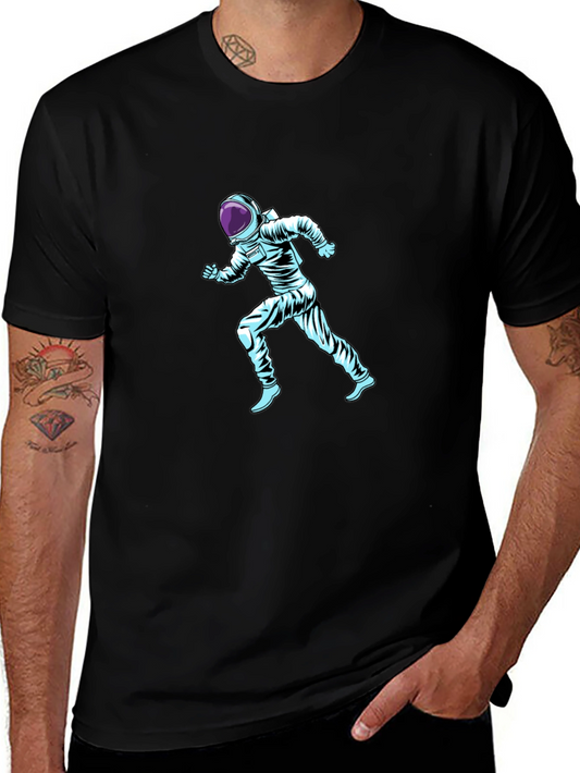 Running Astronaut Graphic Print Black T-Shirt