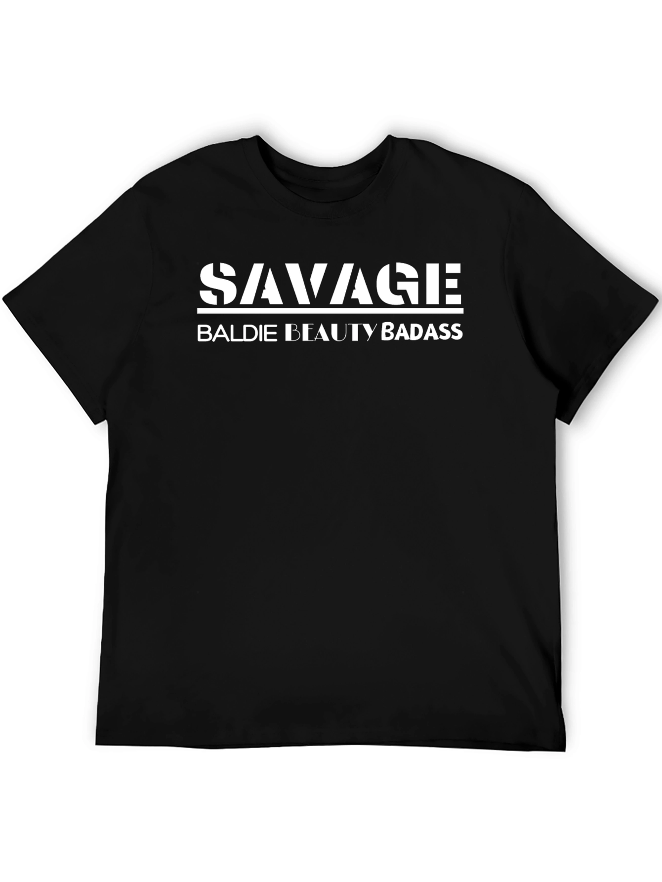 Savage Baldie Beauty Badass Graphic Tee - Black