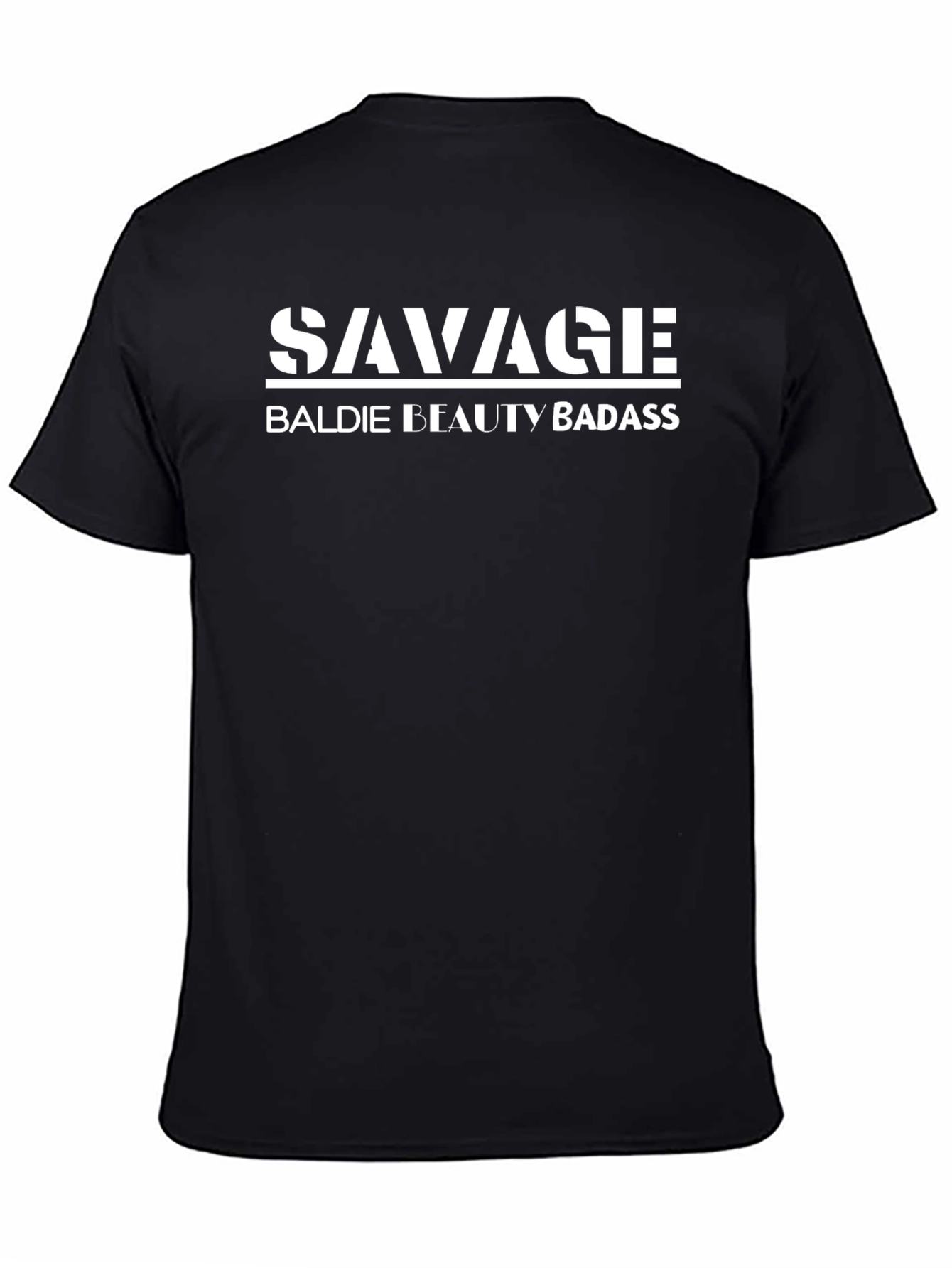 Savage Baldie Beauty Badass Graphic Tee - Black
