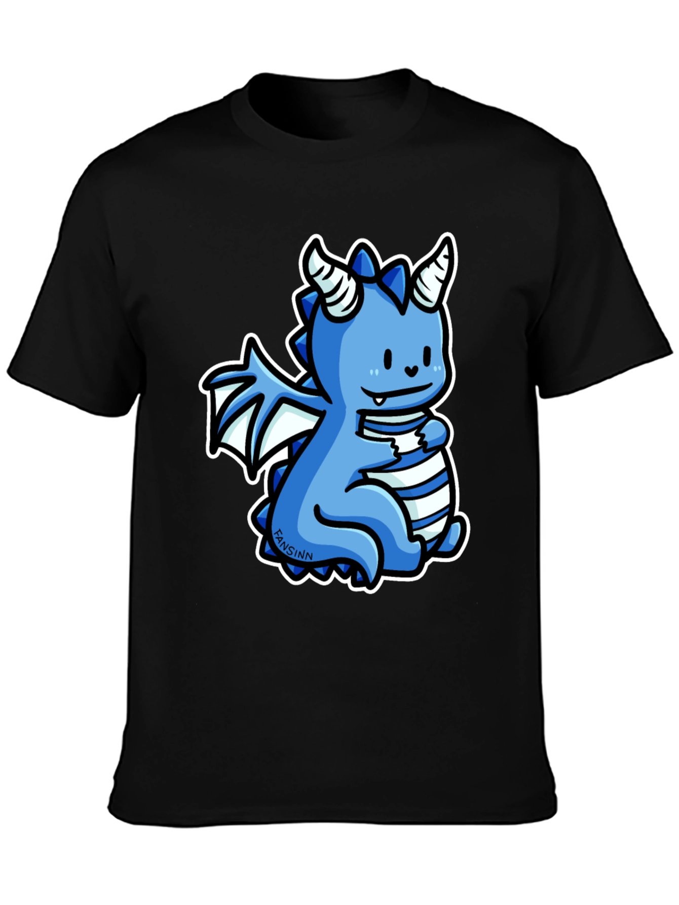 Cute Blue Cartoon Dragon Graphic T-Shirt