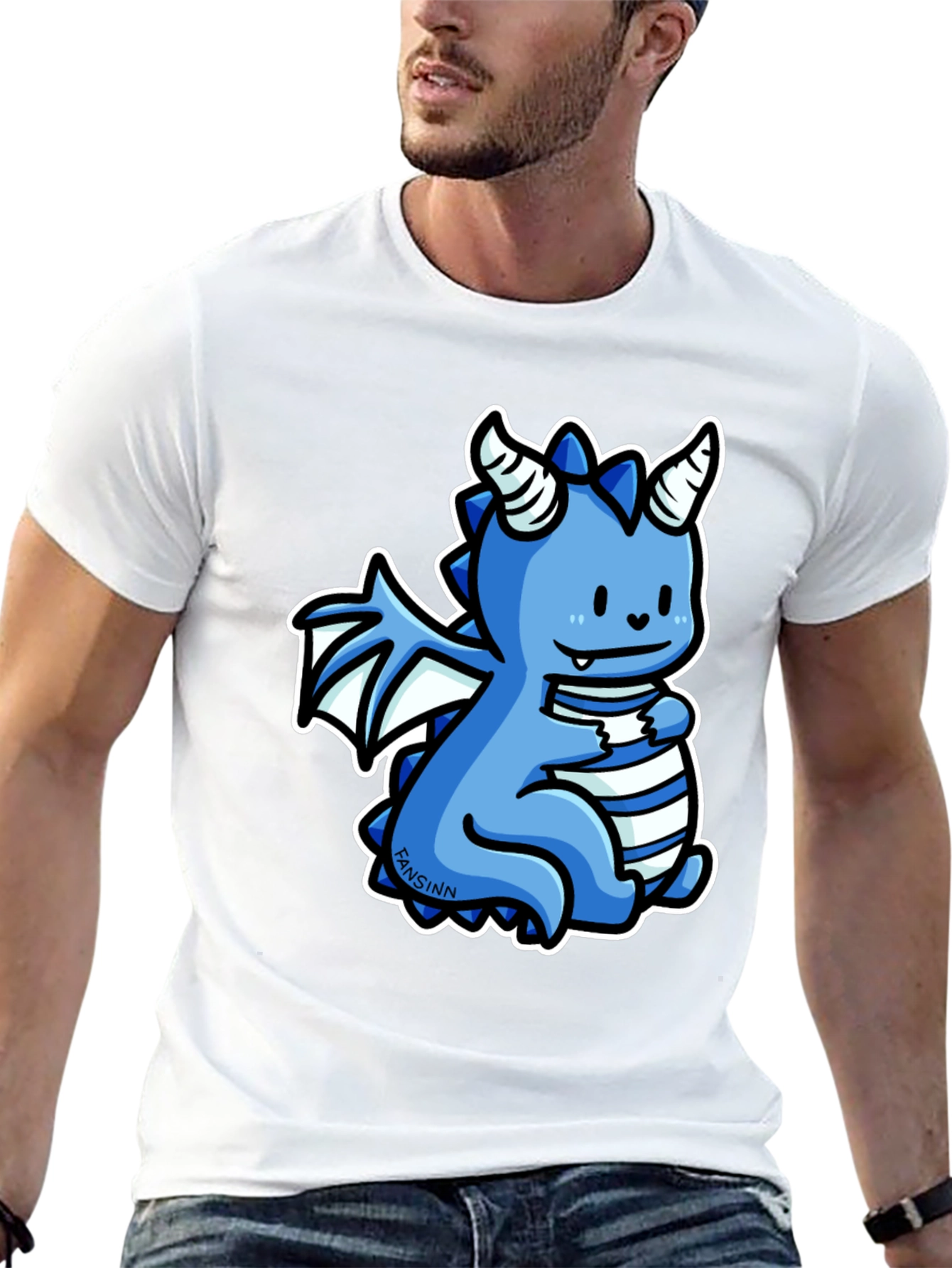 Cute Blue Cartoon Dragon Graphic T-Shirt