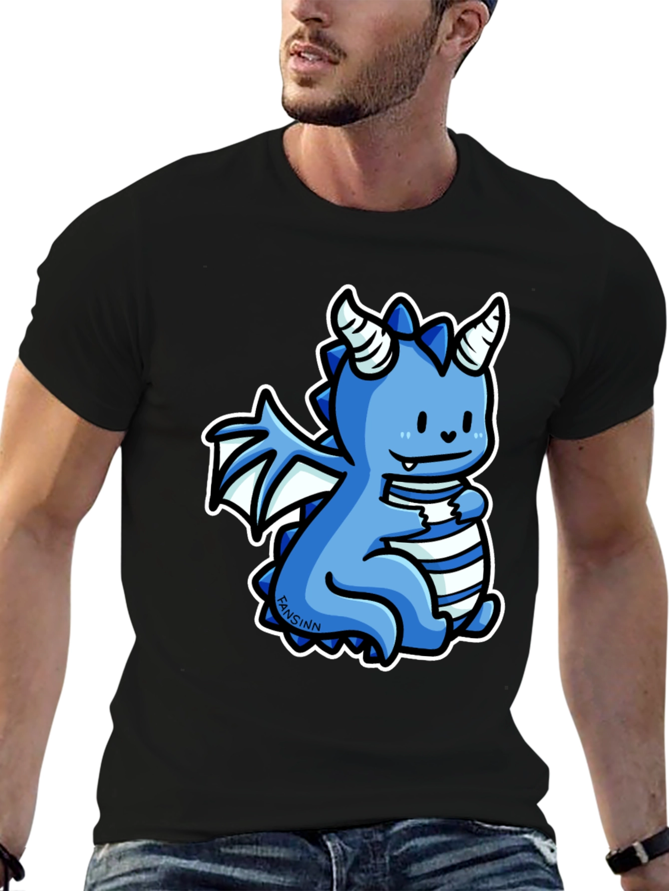 Cute Blue Cartoon Dragon Graphic T-Shirt