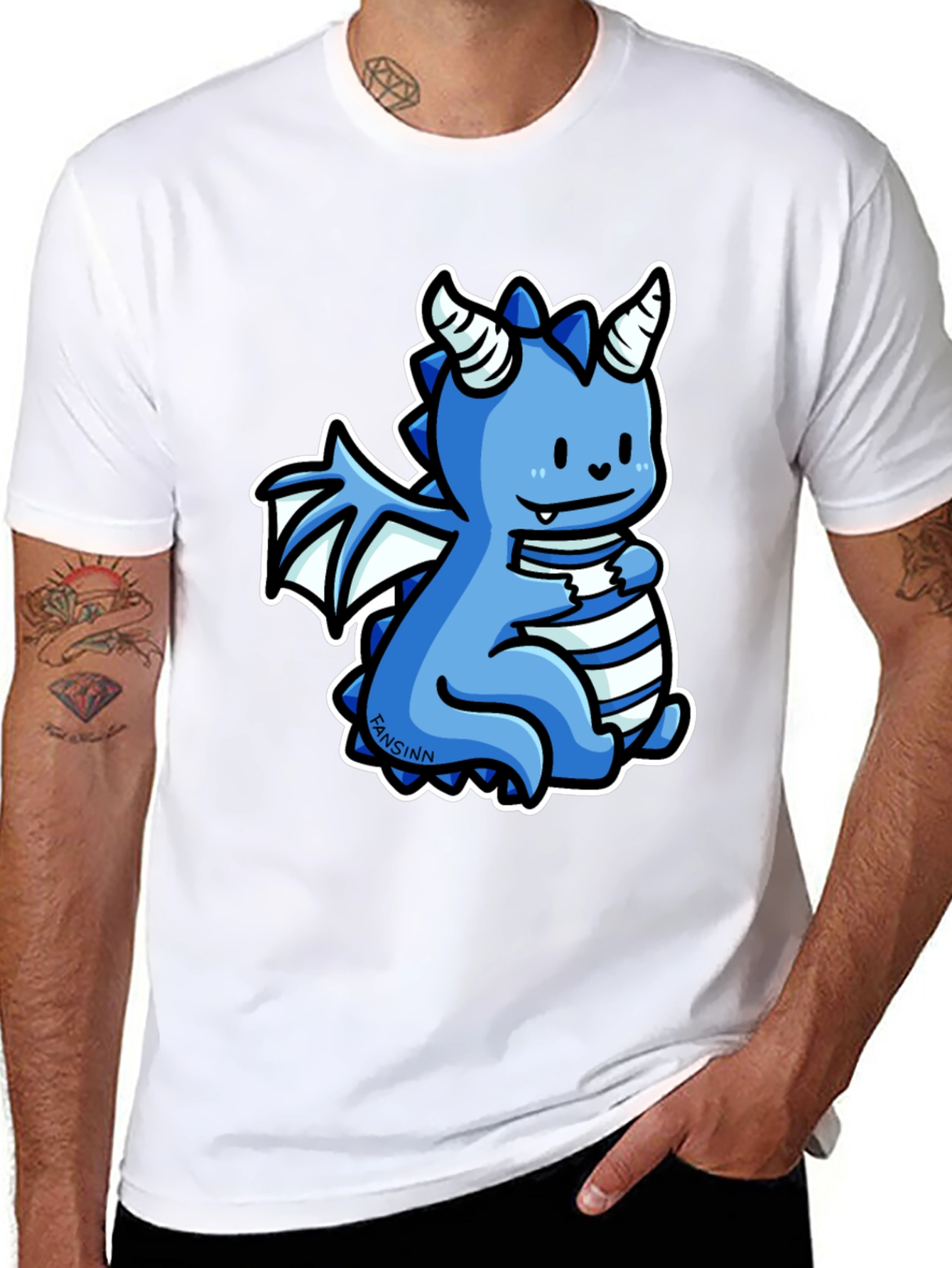 Cute Blue Cartoon Dragon Graphic T-Shirt