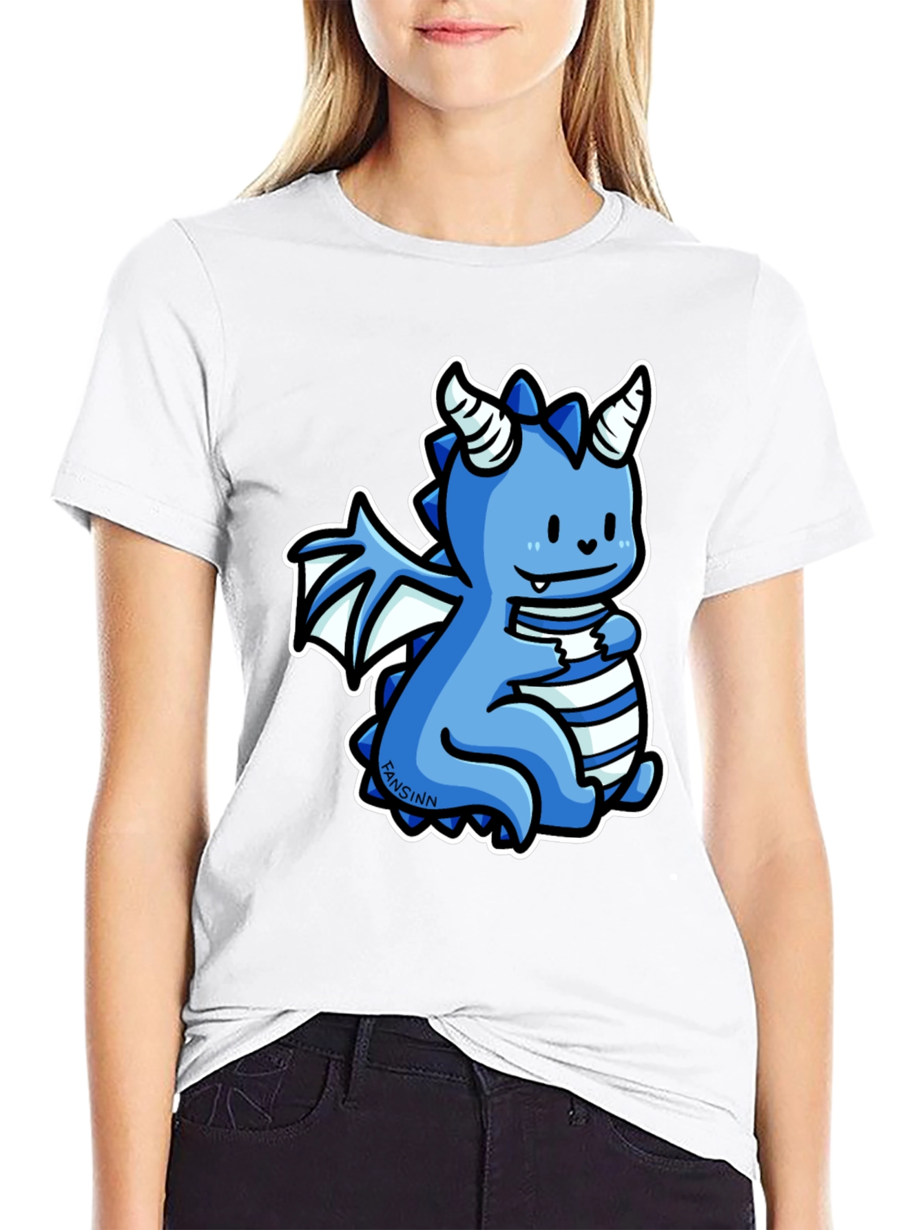 Cute Blue Cartoon Dragon Graphic T-Shirt