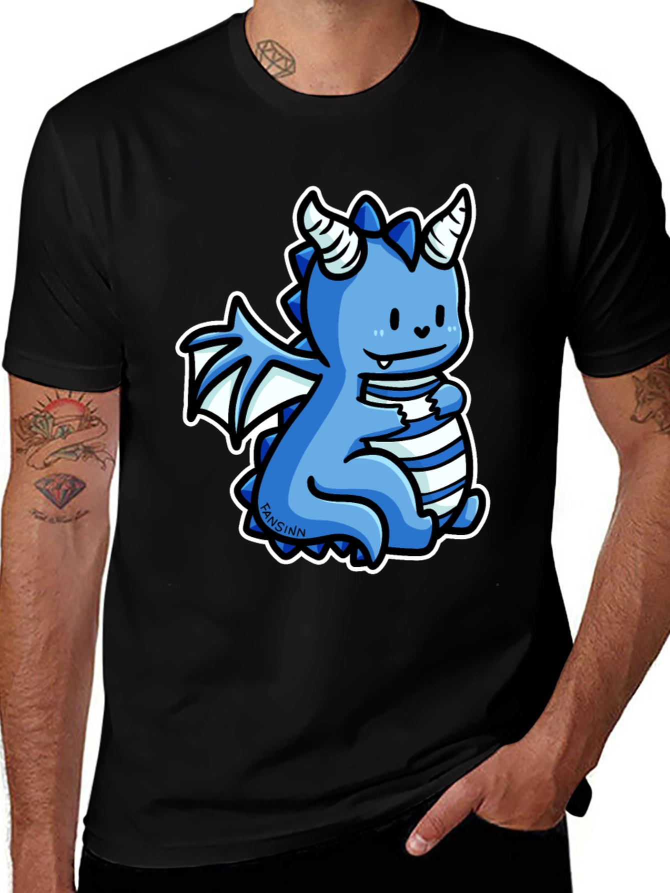 Cute Blue Cartoon Dragon Graphic T-Shirt