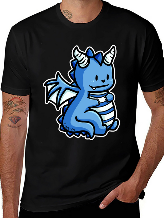 Cute Blue Cartoon Dragon Graphic T-Shirt