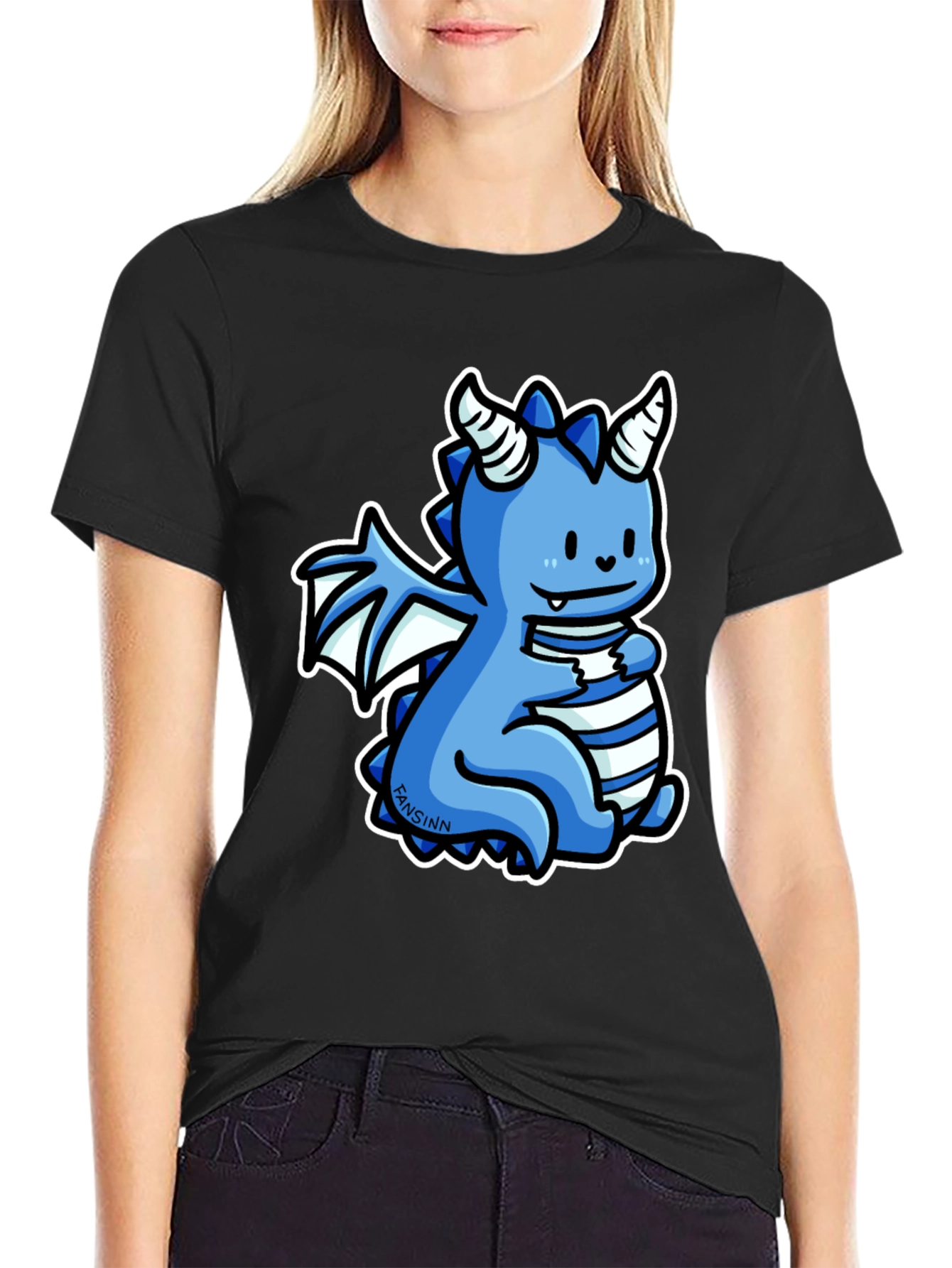 Cute Blue Cartoon Dragon Graphic T-Shirt