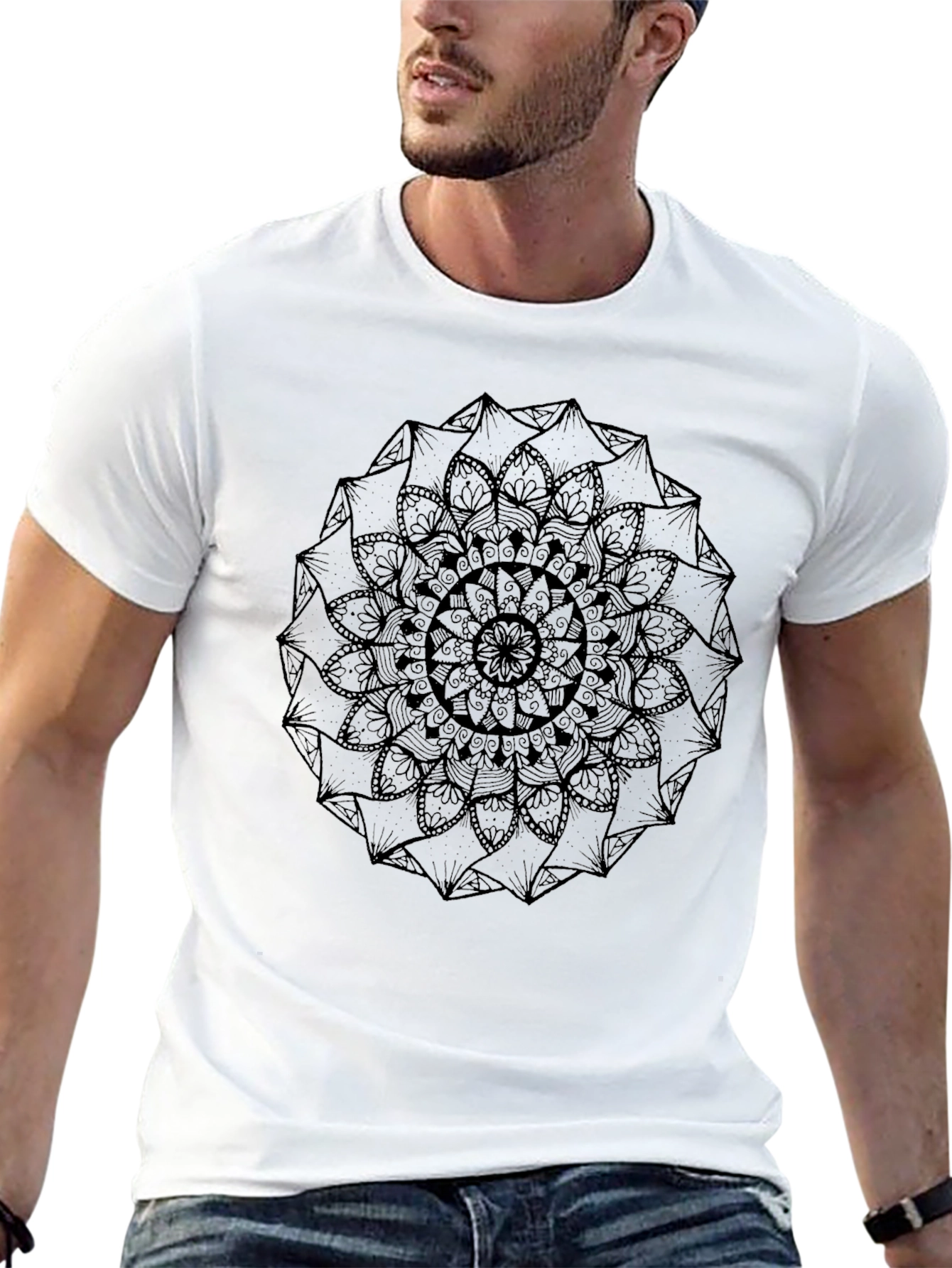 Mens Black Mandala Graphic Tee - Stylish Casual Wear