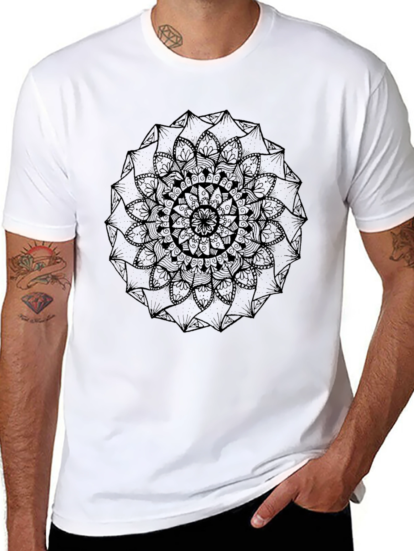 Mens Black Mandala Graphic Tee - Stylish Casual Wear