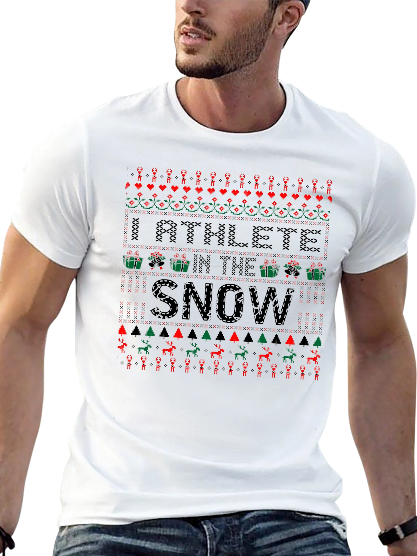 Athlete in the Snow Ugly Christmas T-Shirt