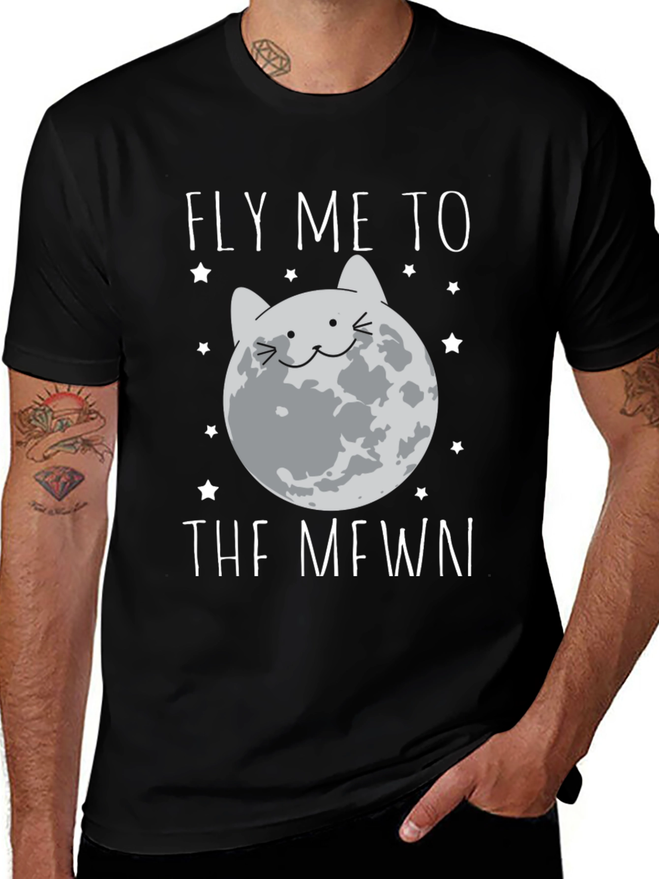Fly Me To The Mewn Black Graphic Tee