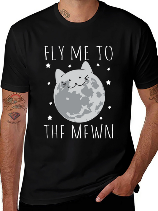 Fly Me To The Mewn Black Graphic Tee