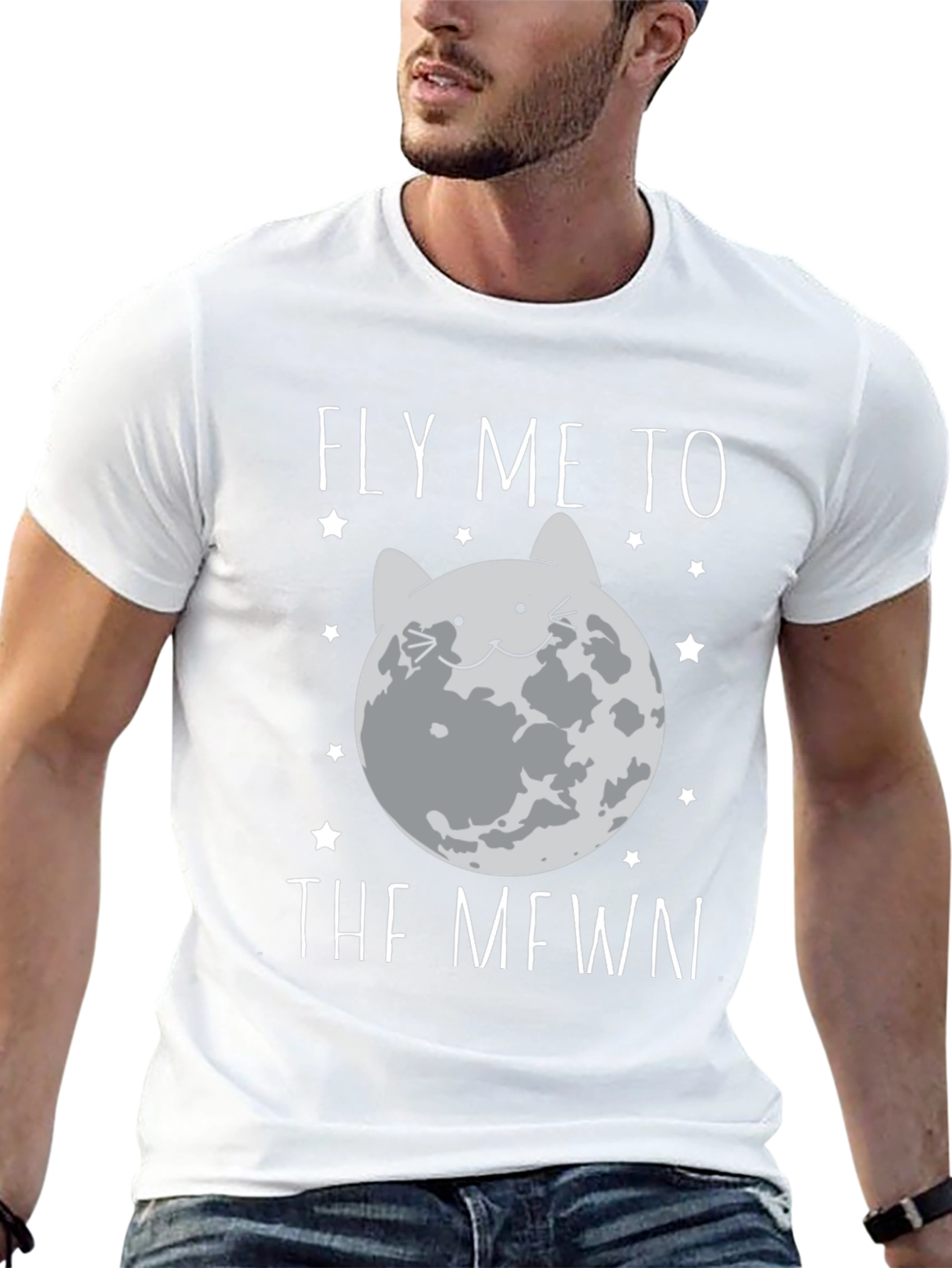 Fly Me To The Mewn Black Graphic Tee