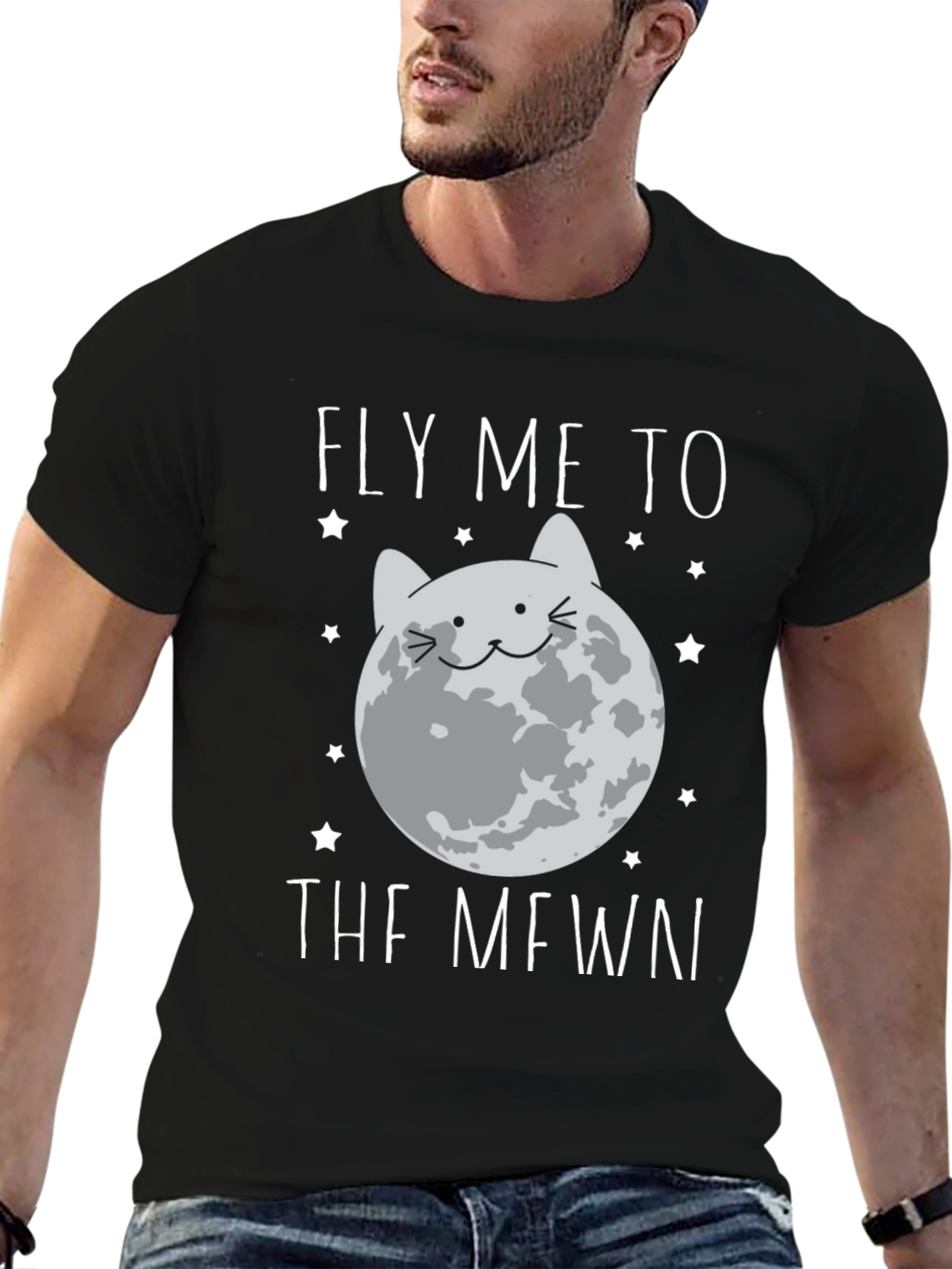 Fly Me To The Mewn Black Graphic Tee