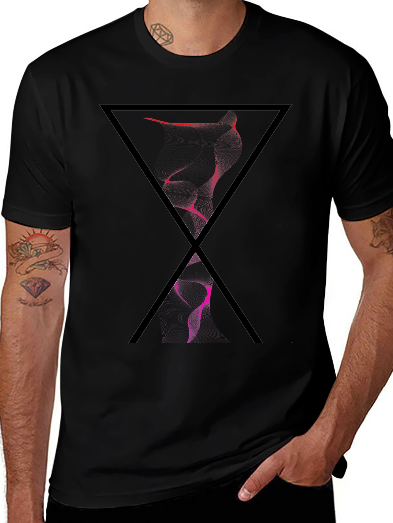Abstract Triangle Graphic Tee - Modern Black T-Shirt
