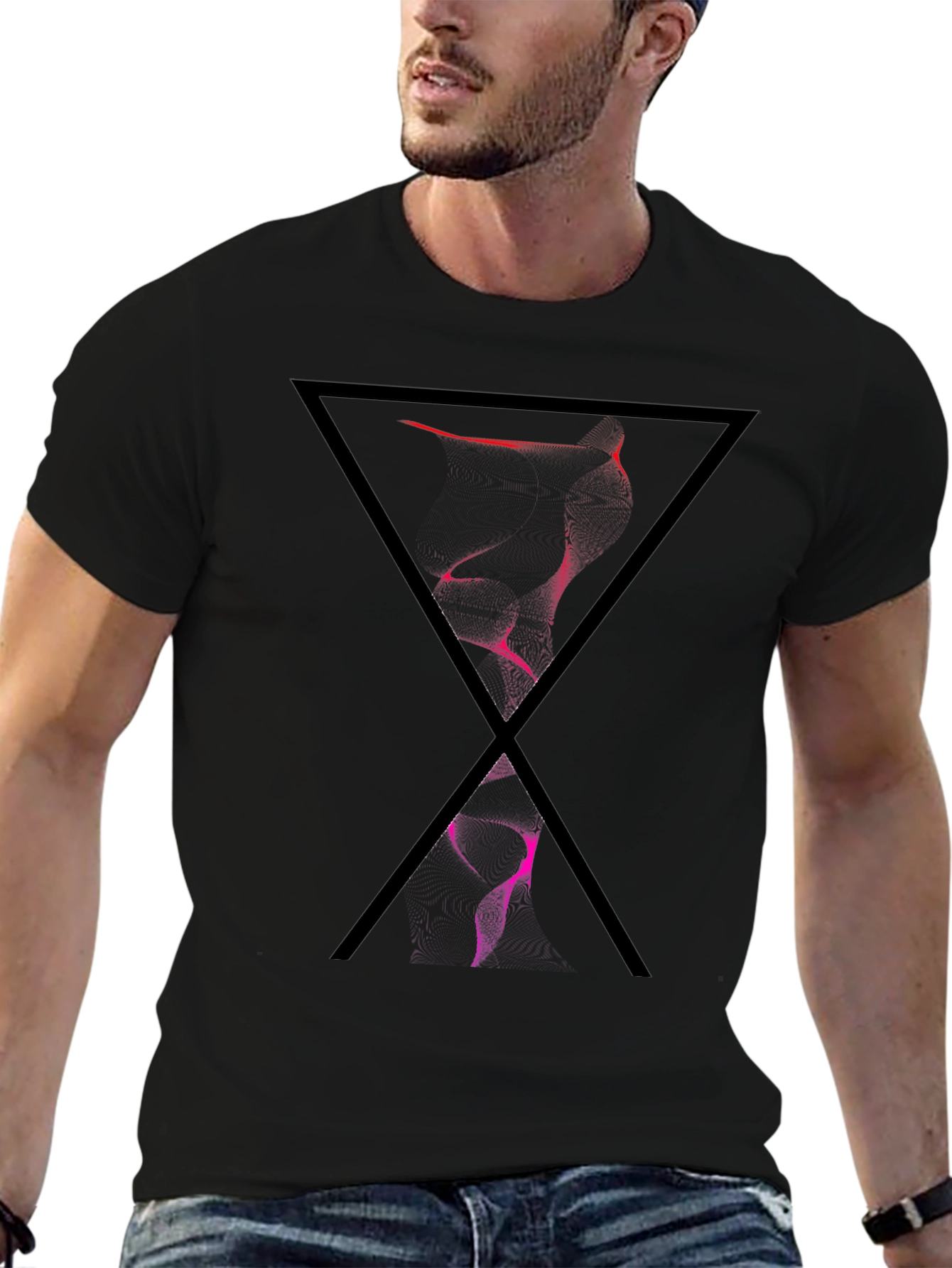 Abstract Triangle Graphic Tee - Modern Black T-Shirt
