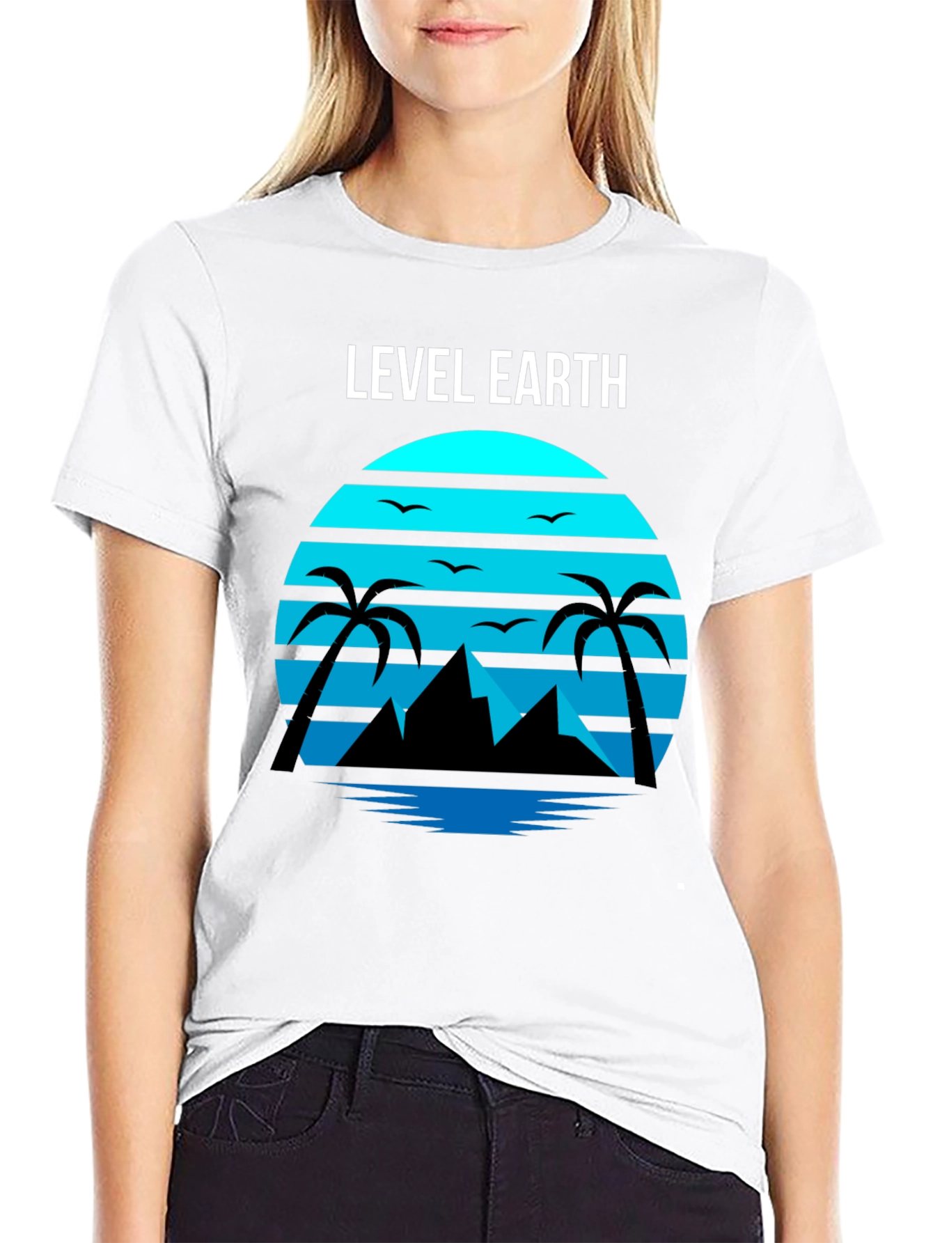 Level Earth Tee - Retro Sunset Palm Design