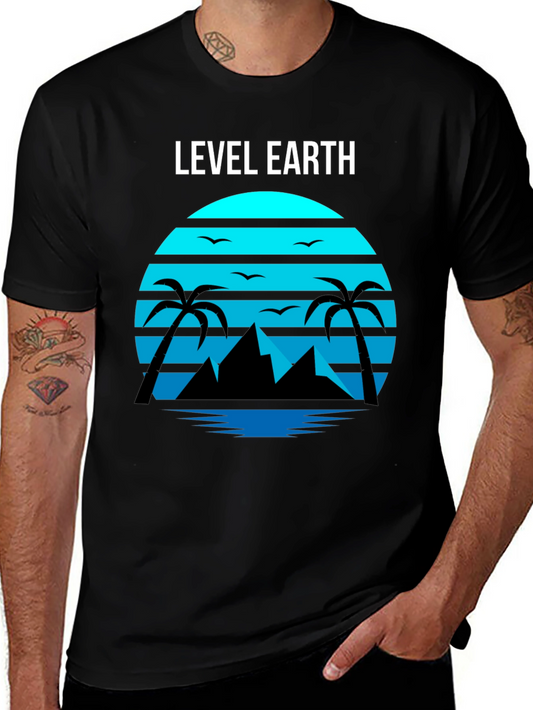 Level Earth Tee - Retro Sunset Palm Design