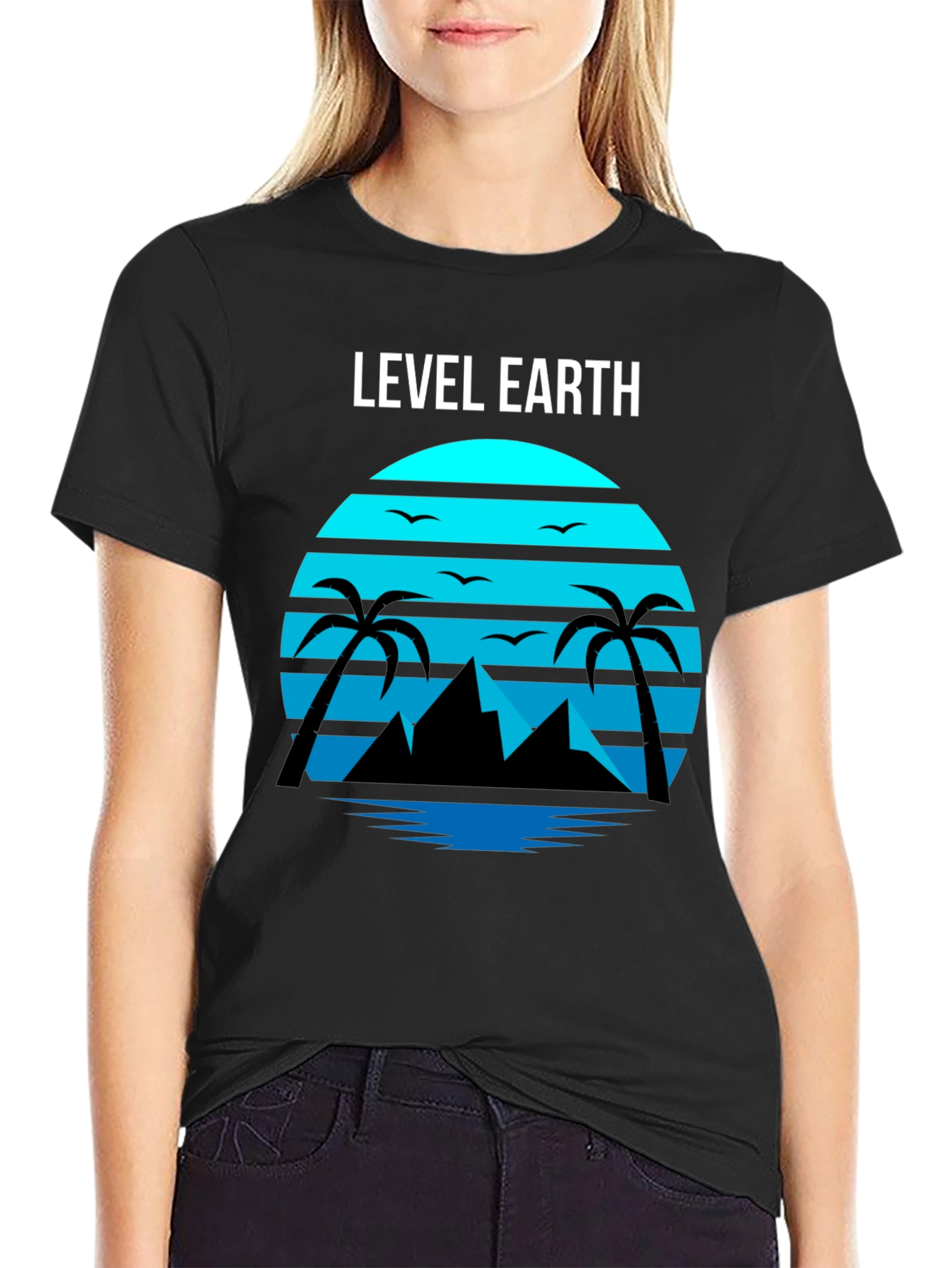 Level Earth Tee - Retro Sunset Palm Design