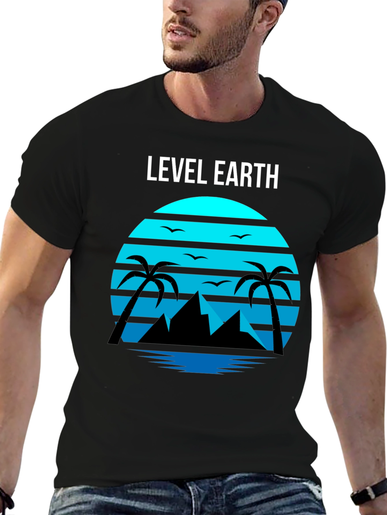 Level Earth Tee - Retro Sunset Palm Design