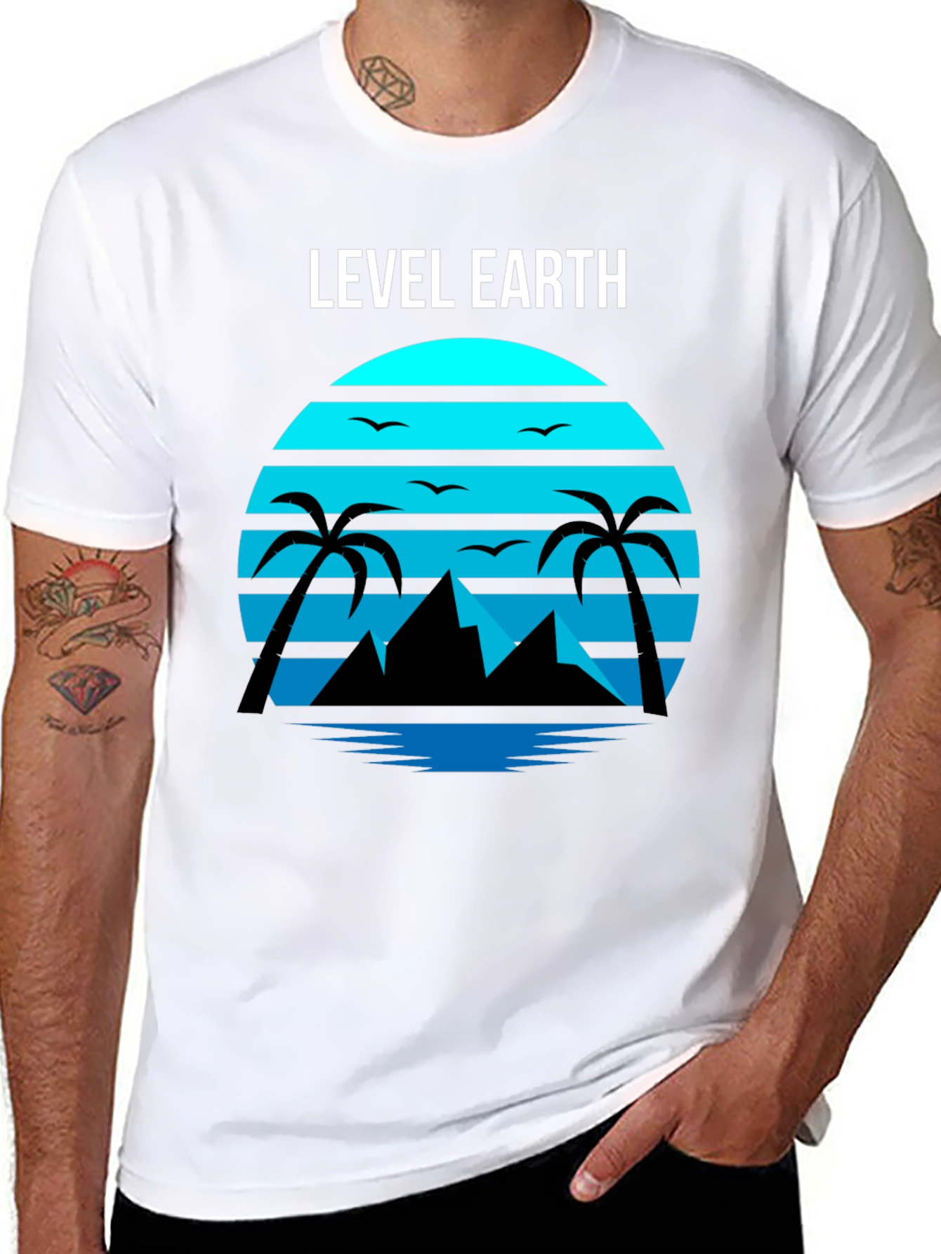 Level Earth Tee - Retro Sunset Palm Design