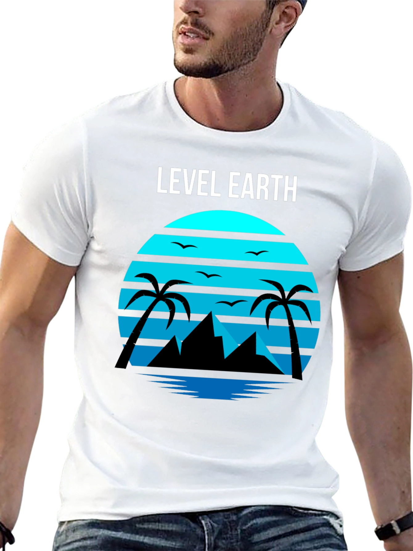 Level Earth Tee - Retro Sunset Palm Design