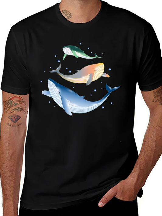 Whale Trio Graphic Tee - Black Cotton Casual Wear