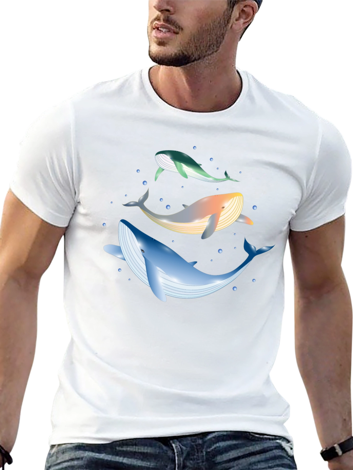 Whale Trio Graphic Tee - Black Cotton Casual Wear