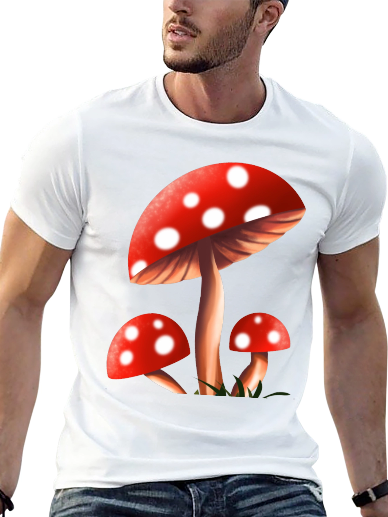 Mushroom Graphic Tee - Black Cotton Blend T-Shirt