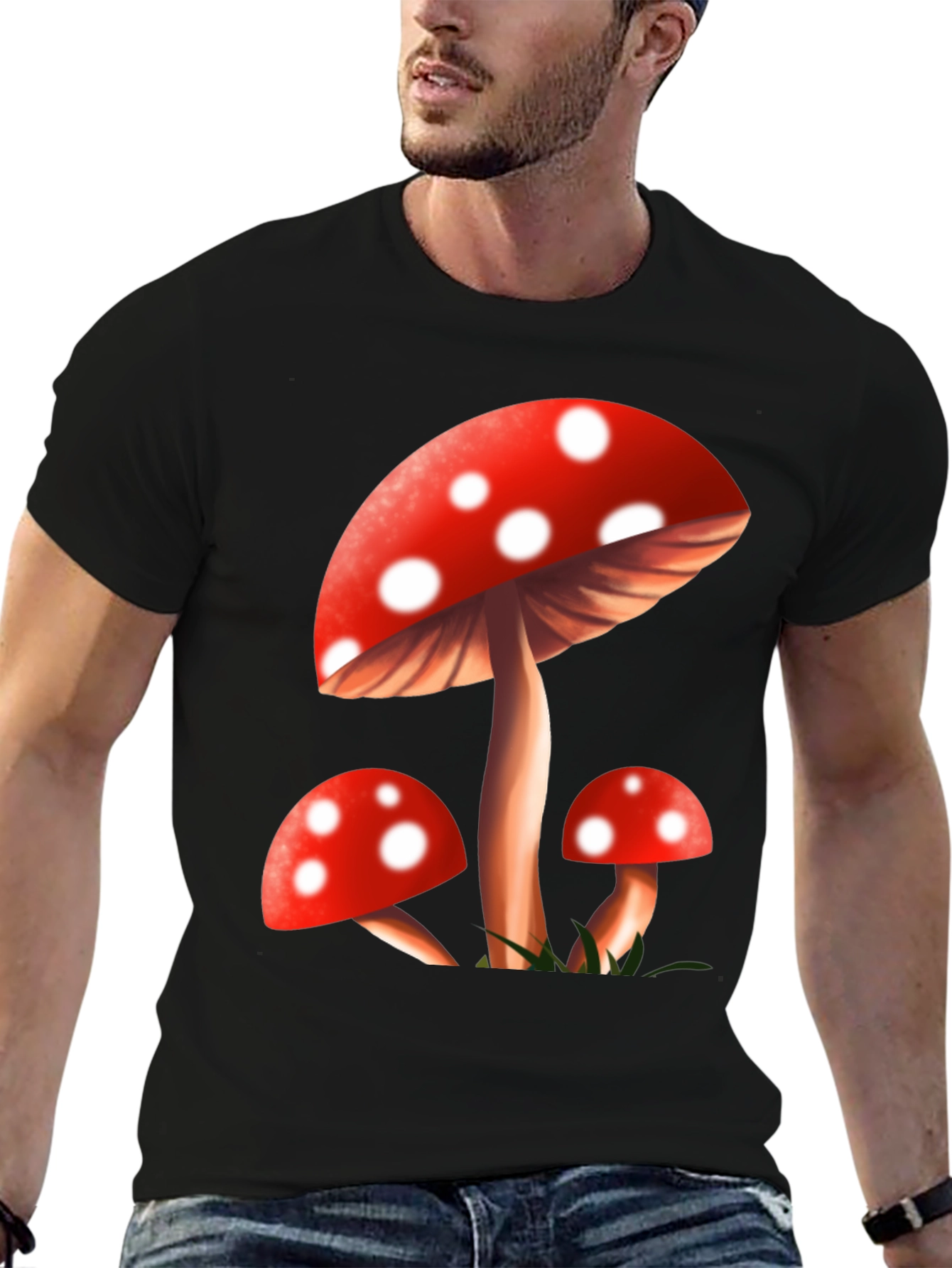Mushroom Graphic Tee - Black Cotton Blend T-Shirt