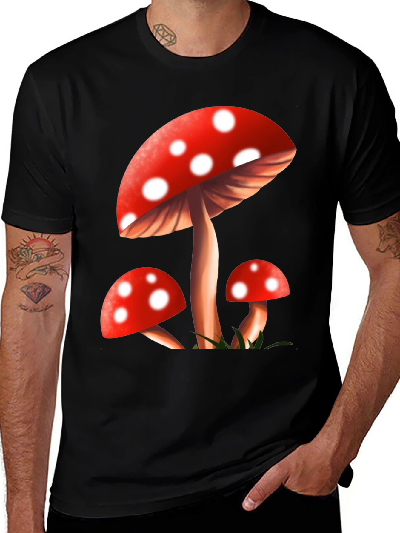Mushroom Graphic Tee - Black Cotton Blend T-Shirt