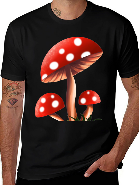 Mushroom Graphic Tee - Black Cotton Blend T-Shirt