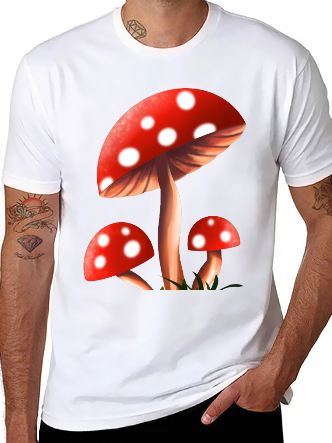 Mushroom Graphic Tee - Black Cotton Blend T-Shirt