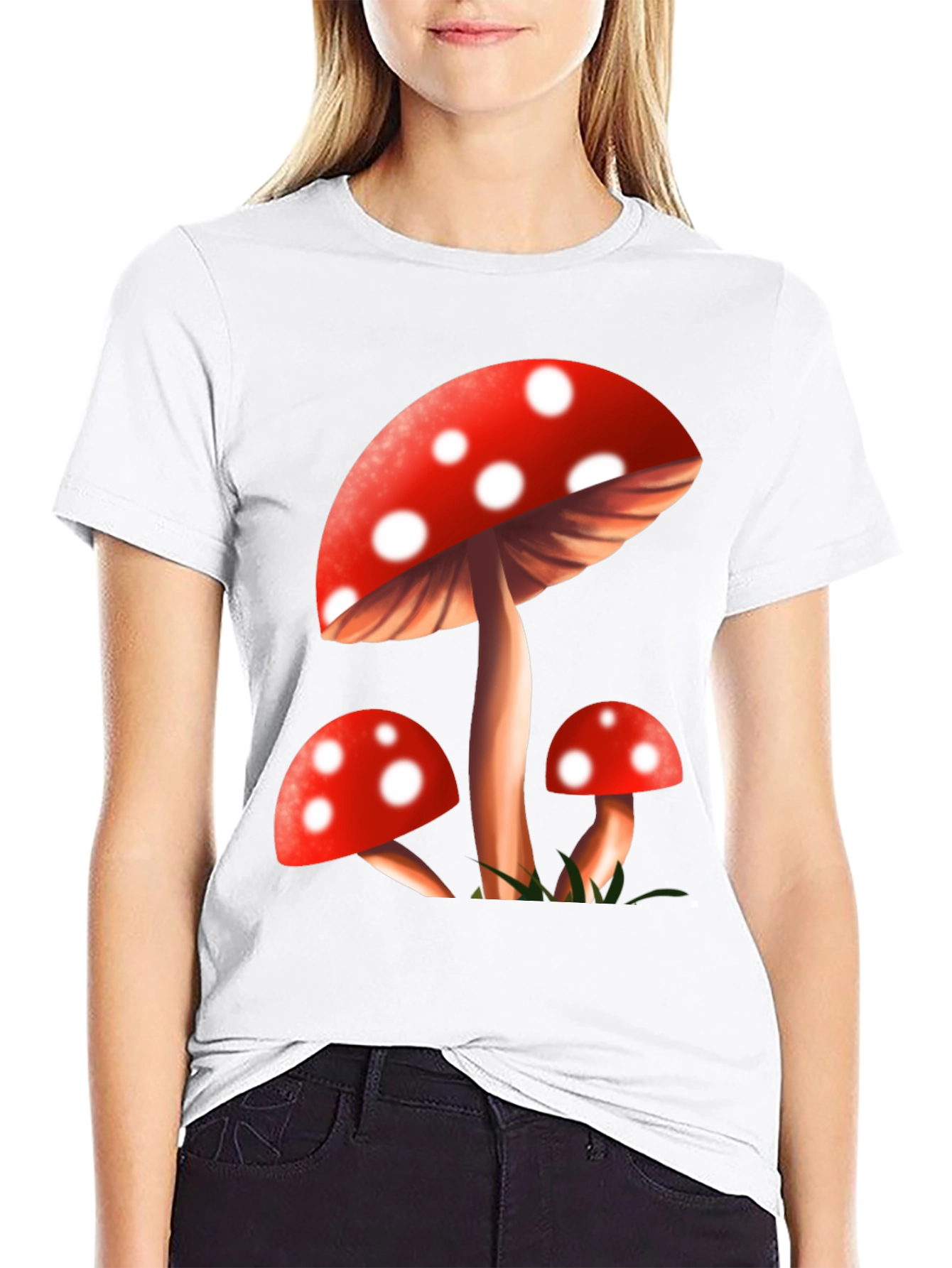Mushroom Graphic Tee - Black Cotton Blend T-Shirt
